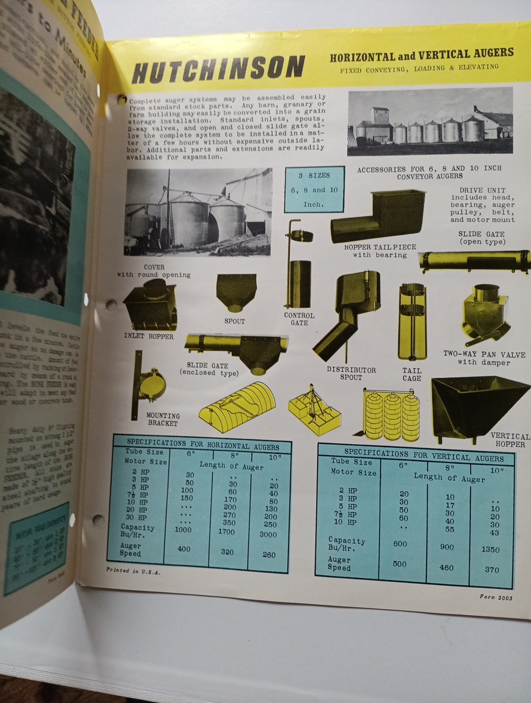 2 Vintage Hutchinson Grain Storage Augers Sales Brochures Flyer Kansas