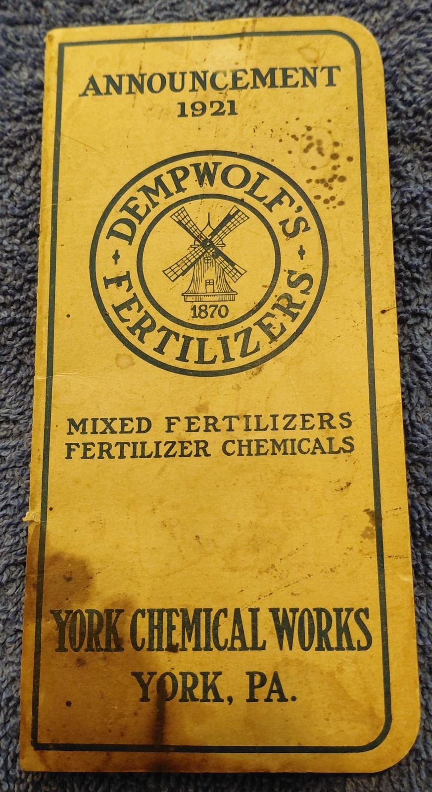 PA Fertilizer Memo Book Lot • Farmers’ Fertilizer Works & Dempwolf’s 1921
