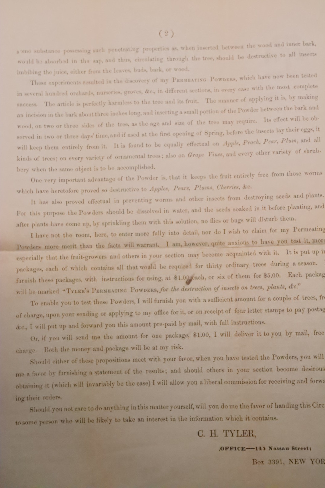 Rare Civil War Era Save Your Trees Circular C.H. Tyler NY Orchard Pest Broadside