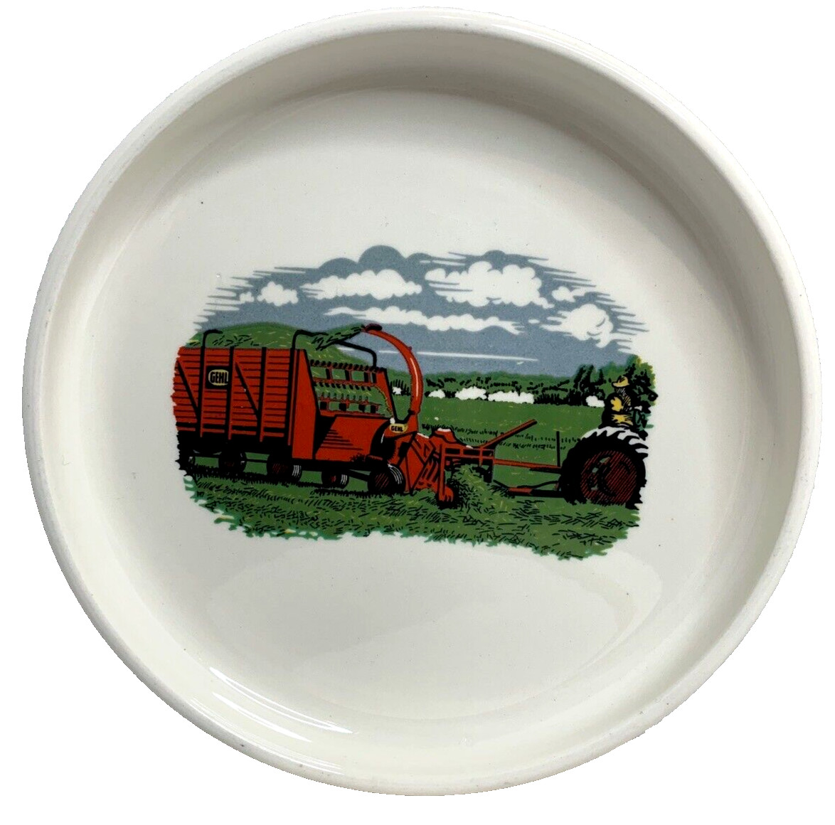Gehl Dish 100 Anniversary Nuts Candy Ashtray 1959 White Ceramic Farm Scene