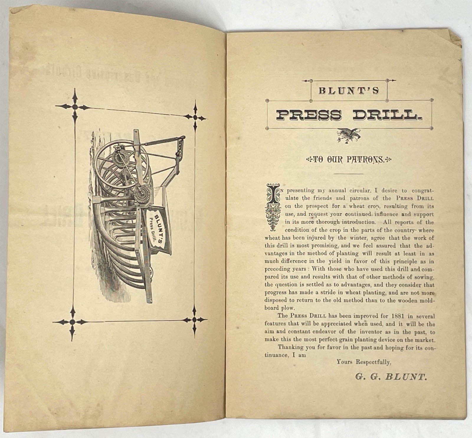 Blunt&rsquo;s Press Drill Seed Planting 1881 Rare Victorian Agriculture Catalog