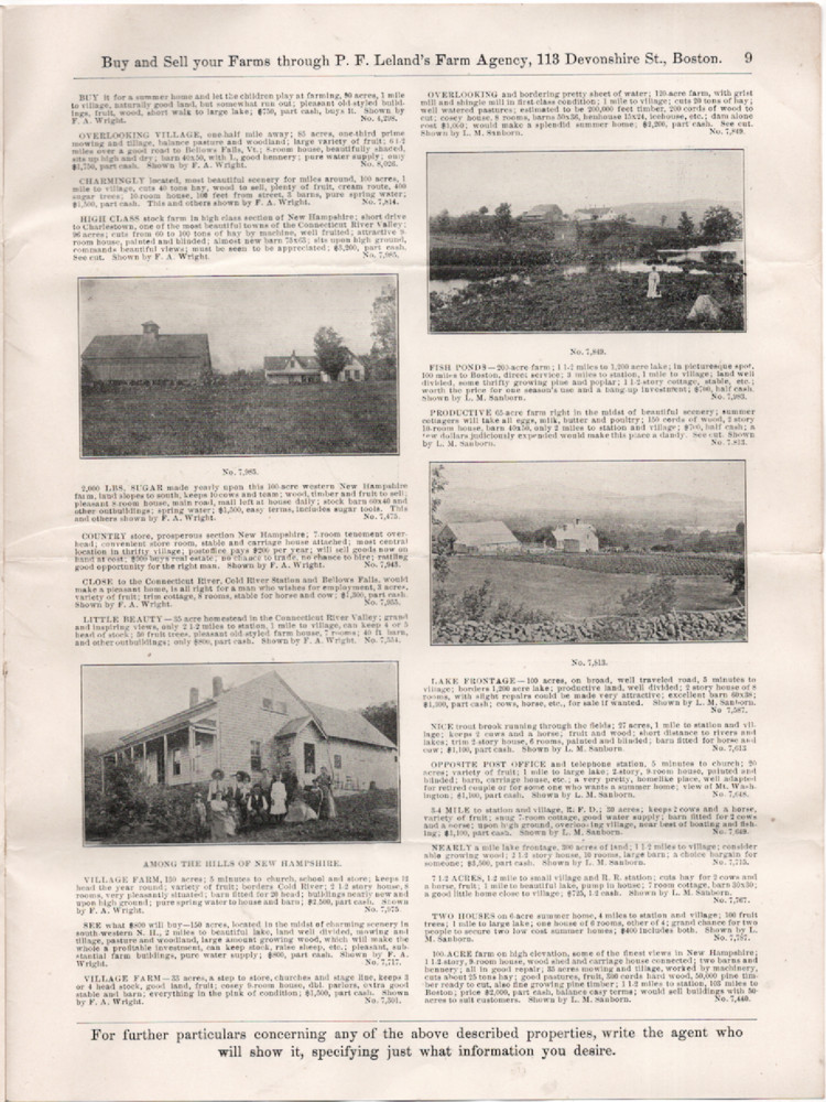 P. F. Leland&rsquo;s Farm Agency, Boston, Mass. Property Add Circular No. 44, ca 1890