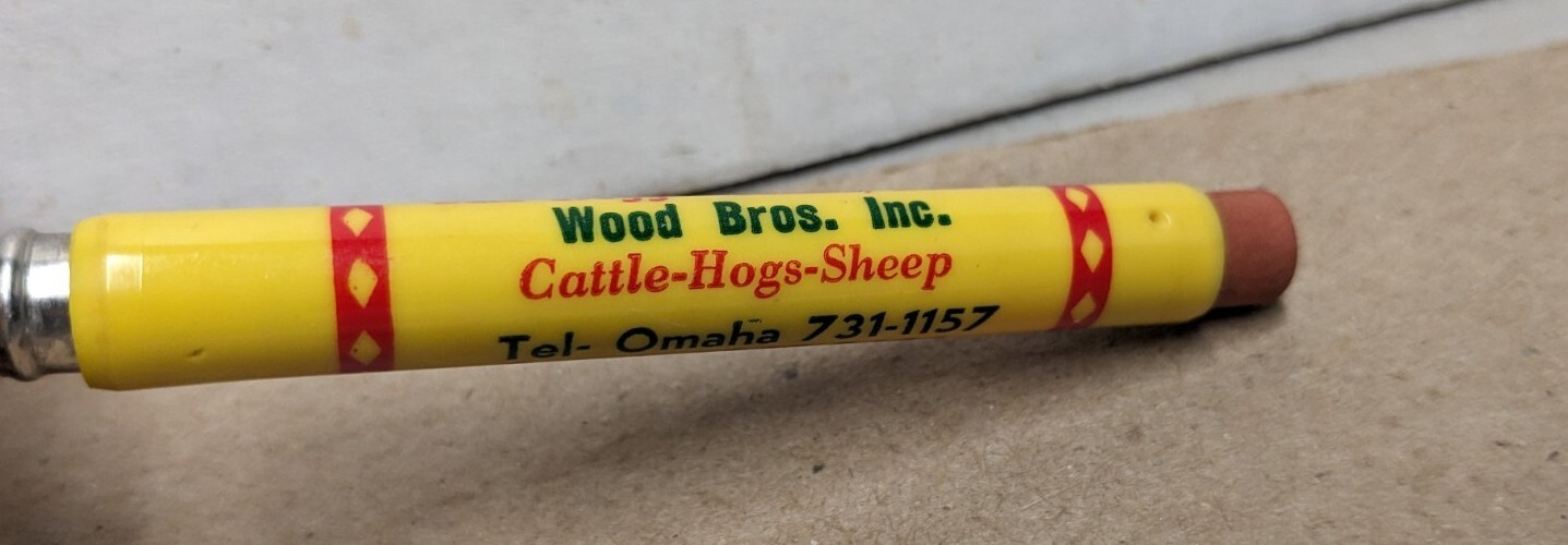 Vintage Wood Bros Inc Livestock Earl Gregg Omaha Nebraska NE Bullet Pencil