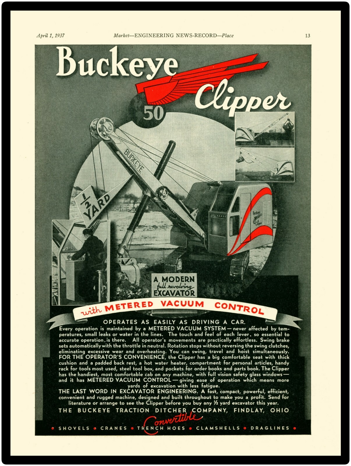 1937 Buckeye Clipper 50 Crane New Metal Sign: Buckeye Traction Ditcher, Findlay