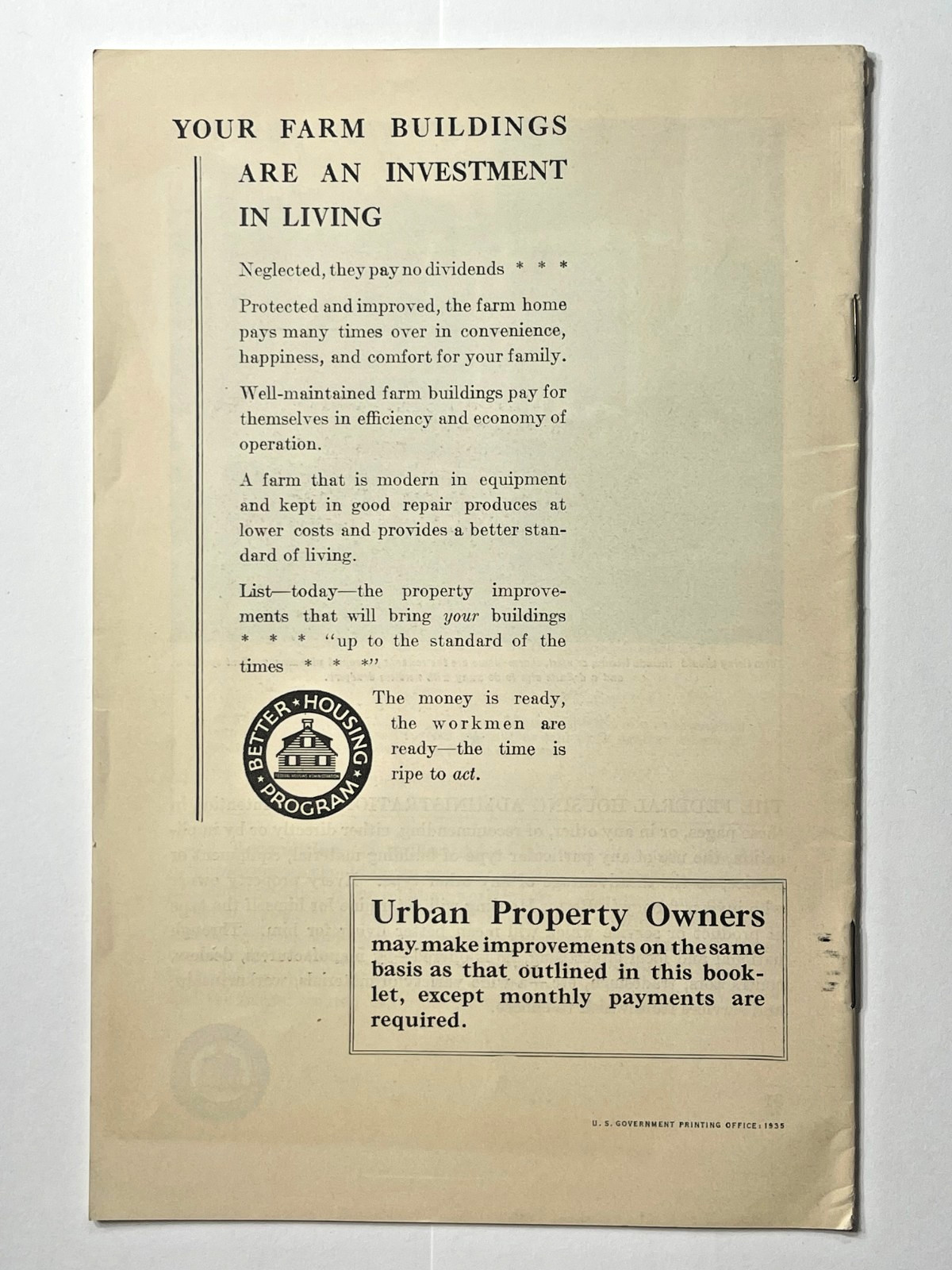 Antique 1935 Open This Door To Farm Property Improvement Booklet – Washington DC