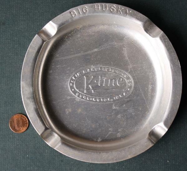 Burlington Iowa Kline Big Husky Hog Livestock Feeders Metal Ashtray Vintage +