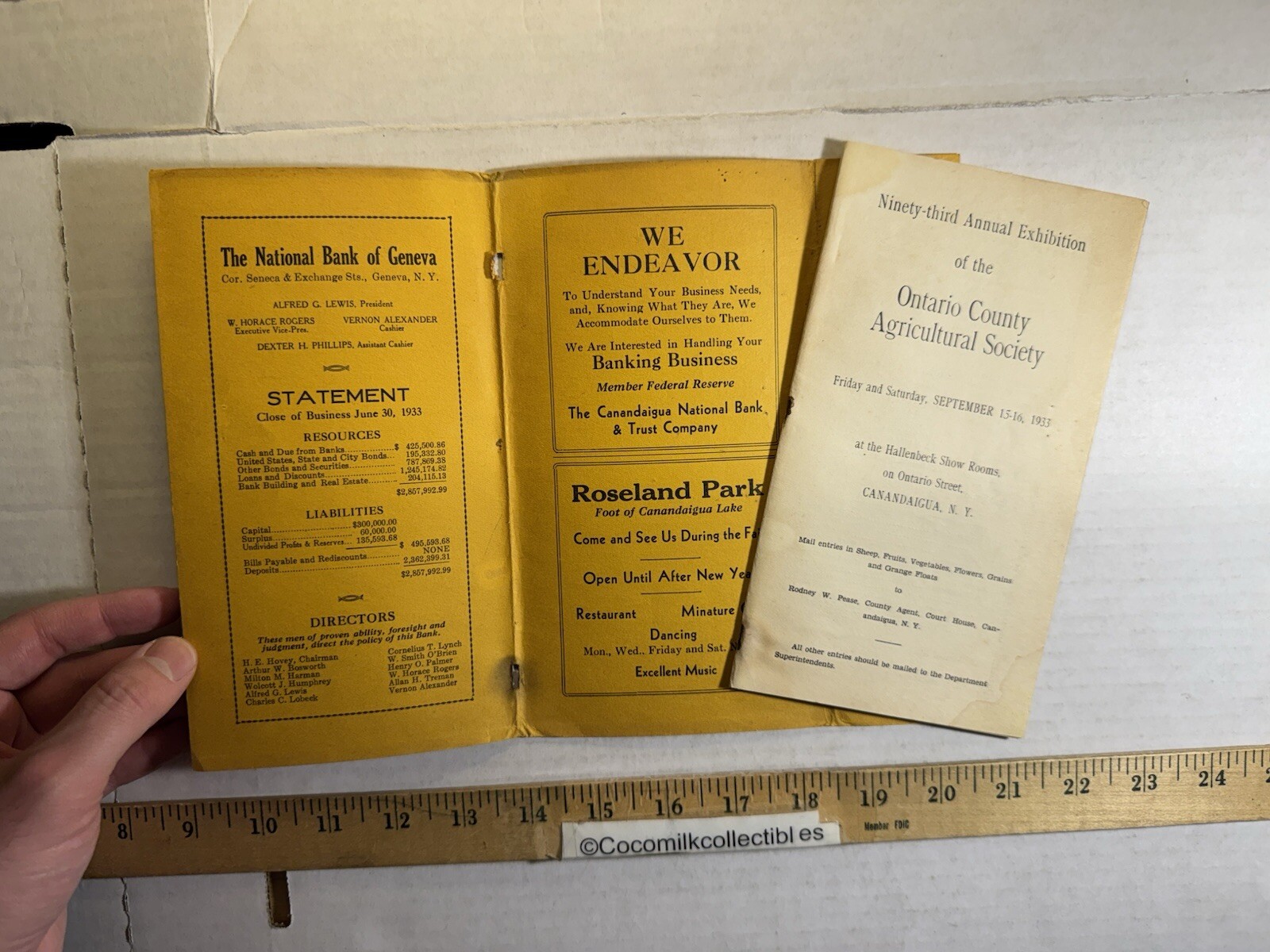 Vintage 1933 93rd Annual Exhibition of The Ontario County Agricultural Brochure
