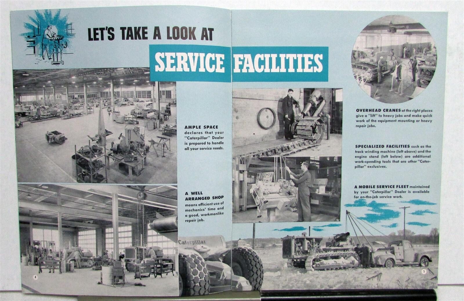 1950s Caterpillar Cranes Service Fleet Construction Sales Brochure Mailer