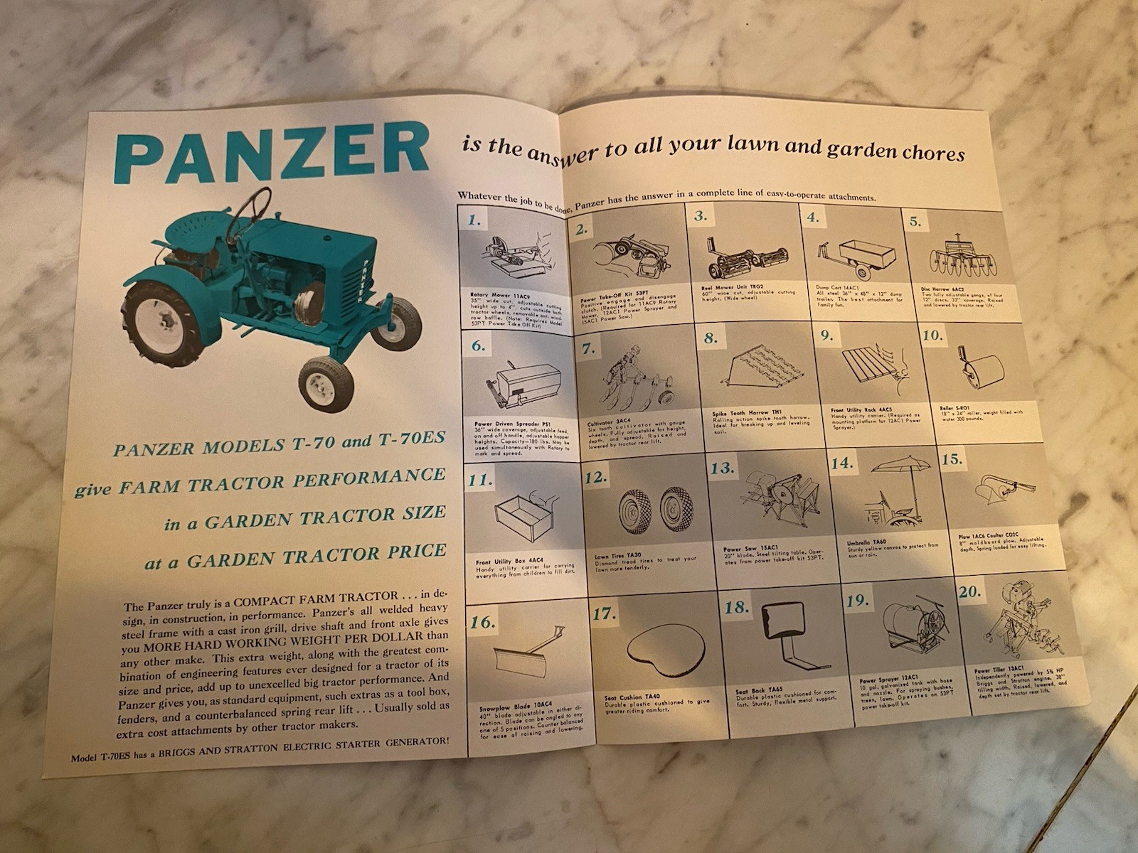 Vintage 1961 PANZER Farm Tractor T-70 & T-70ES Attachments And Specs Brochure