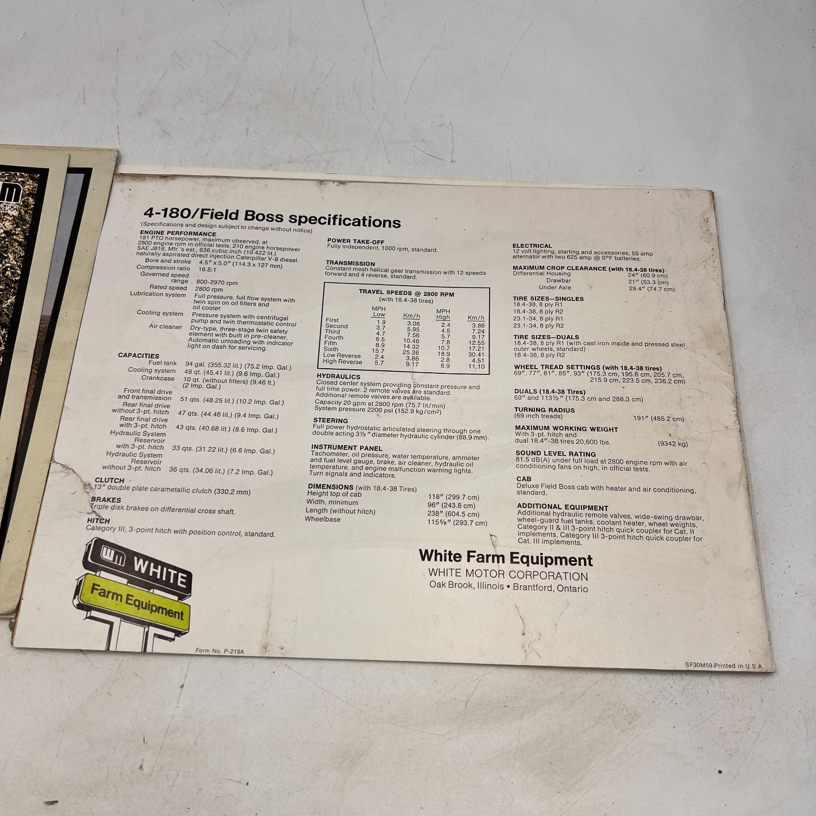 7 White Farm Tractor Equipment Brochure 4-180 Field Boss Disk Harrow Loader Plow