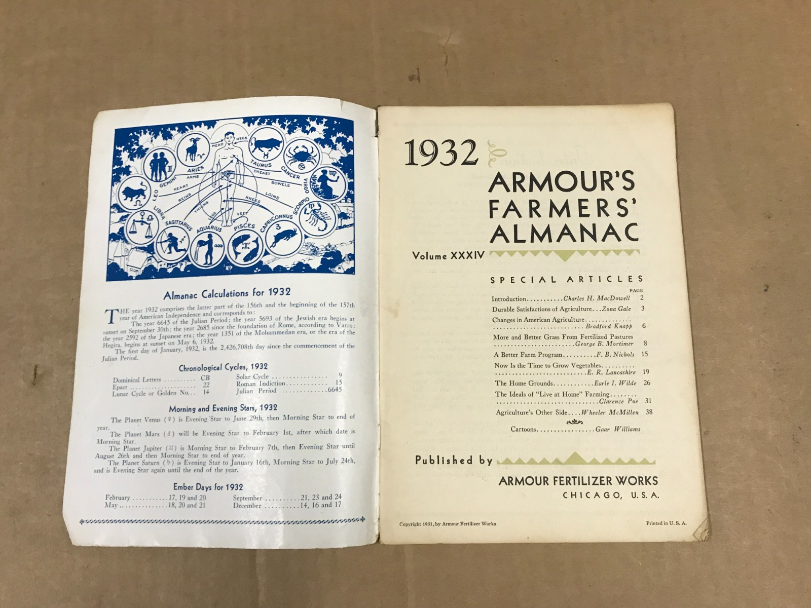 Vintage Armour&rsquo;s Farmer&rsquo;s Almanac 1932 – Volume 34