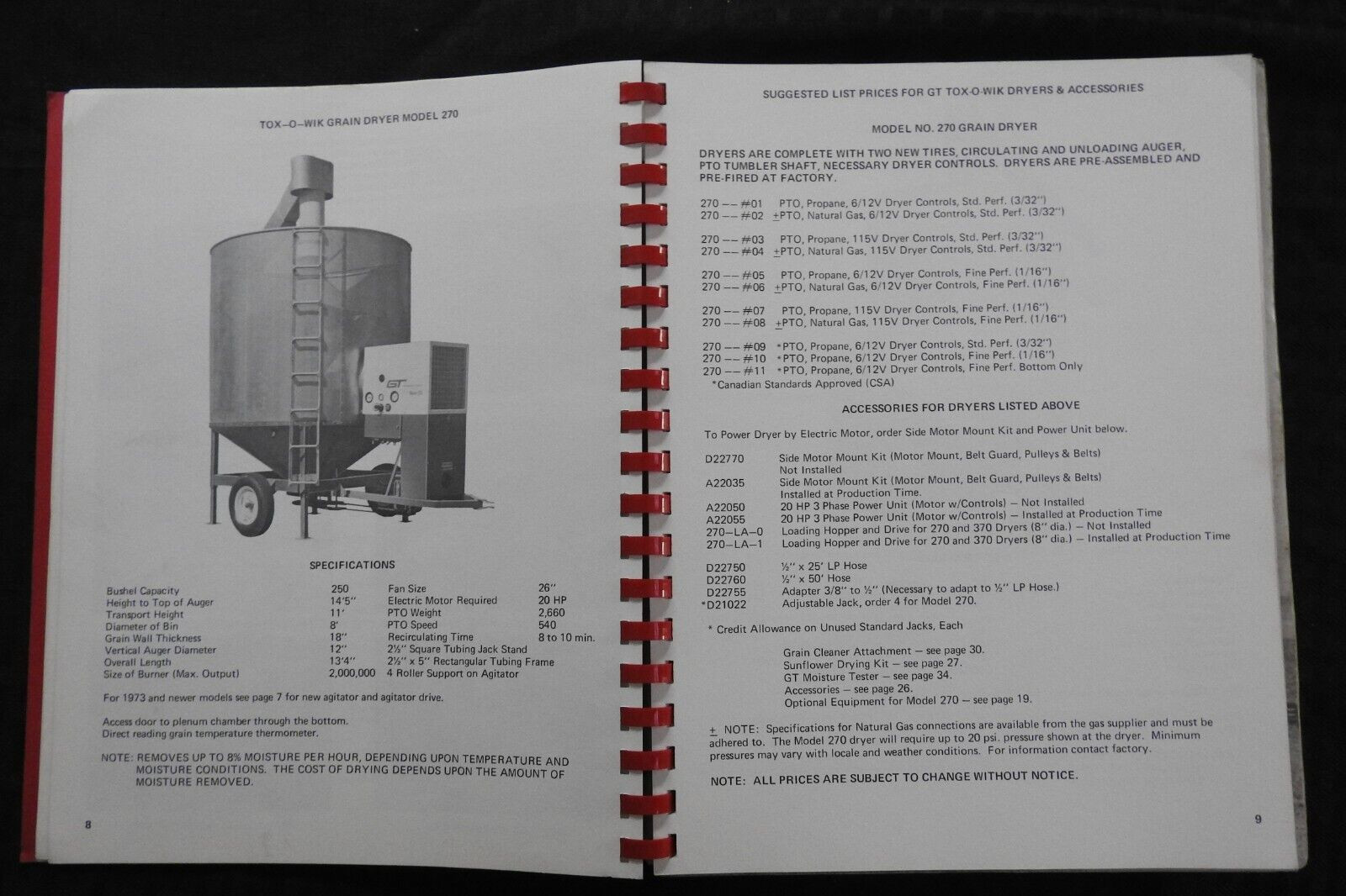 1976 GT TOX-O-WIK GRAIN DRYERS DEALER SALES CATALOG Gilmore-Tatge Clay Center KS