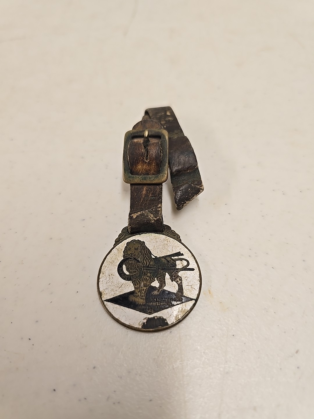 Antique John C Nichols Harness Mfg Janesville WI Master Brand Lion Watch Fob
