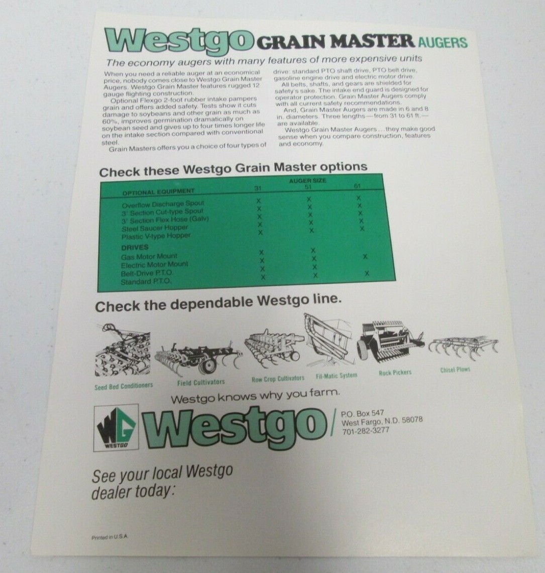 Westgo A-100 Portable Augers and Conveying Systems Sales Brochure Specifications