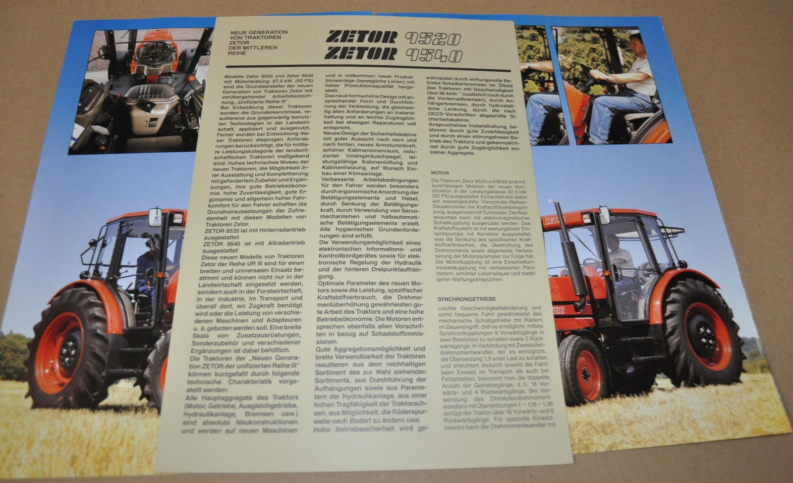 Zetor 9520 9540 Tractor Specification Brochure Prospekt DK