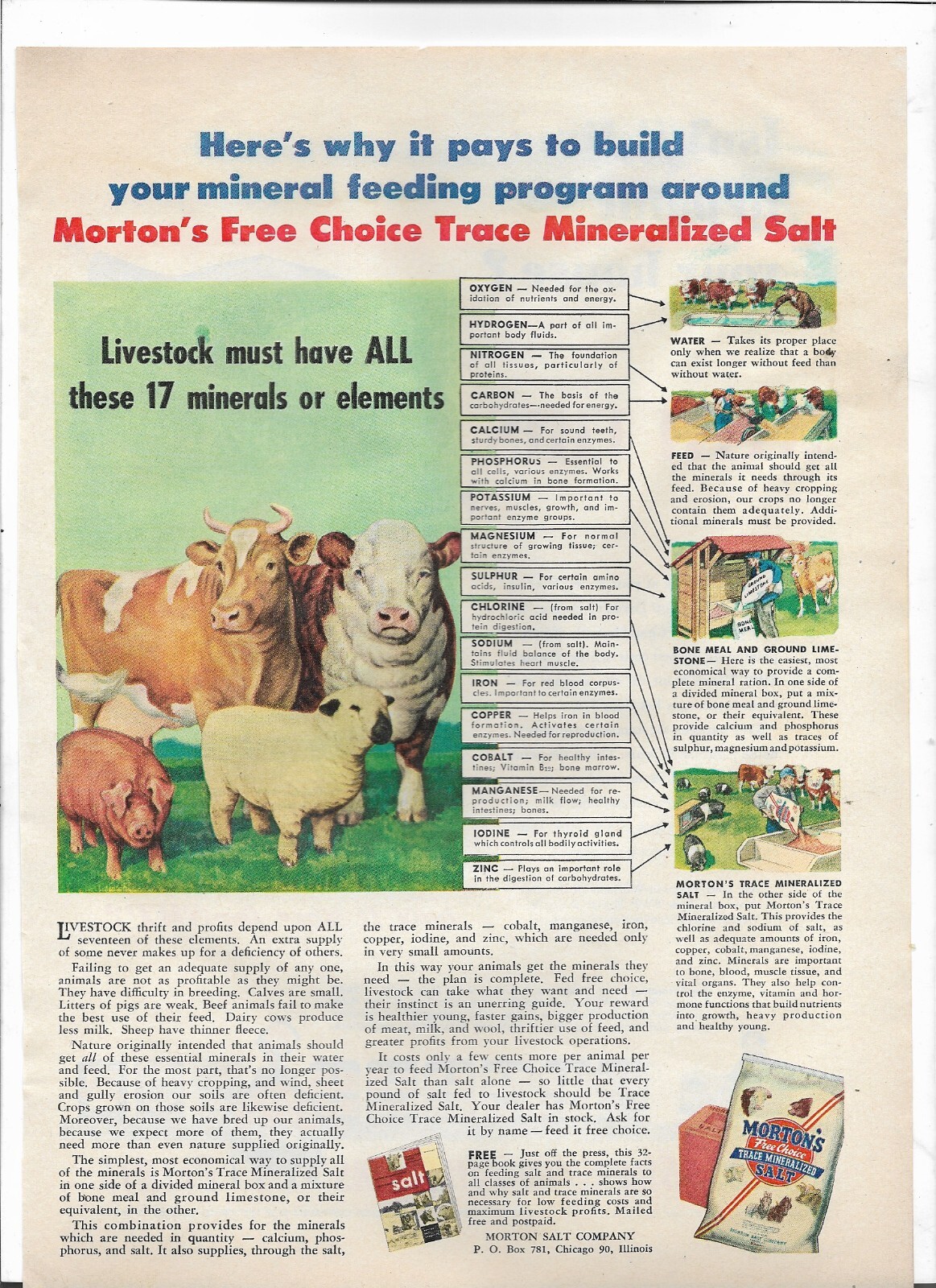 Morton&rsquo;s Mineralized Salt Livestock Feeding Program 1952 ad Farm Animals