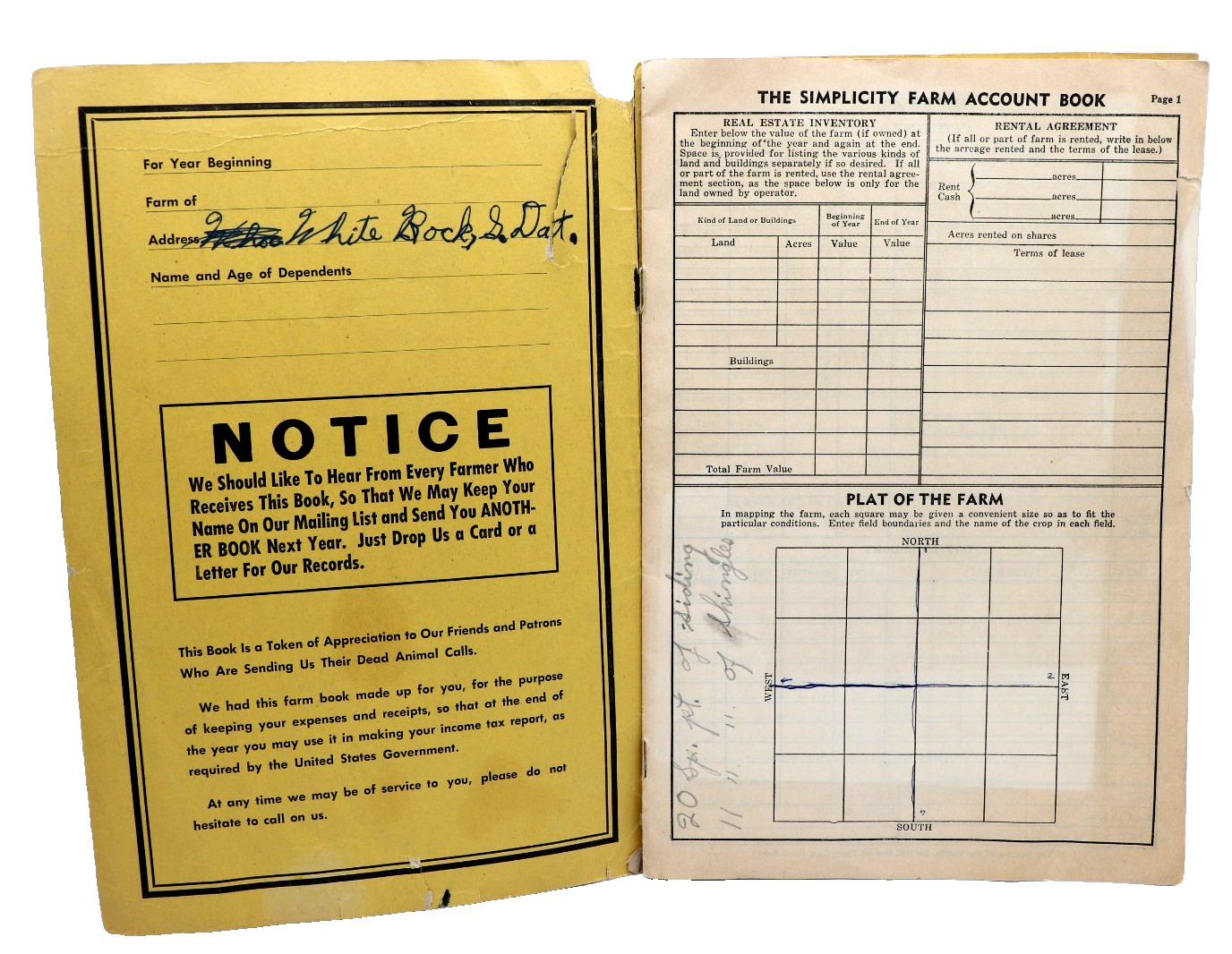 Farm Record Book 1949 Watertown Rendering Co., Watertown, South Dakota Terpstra