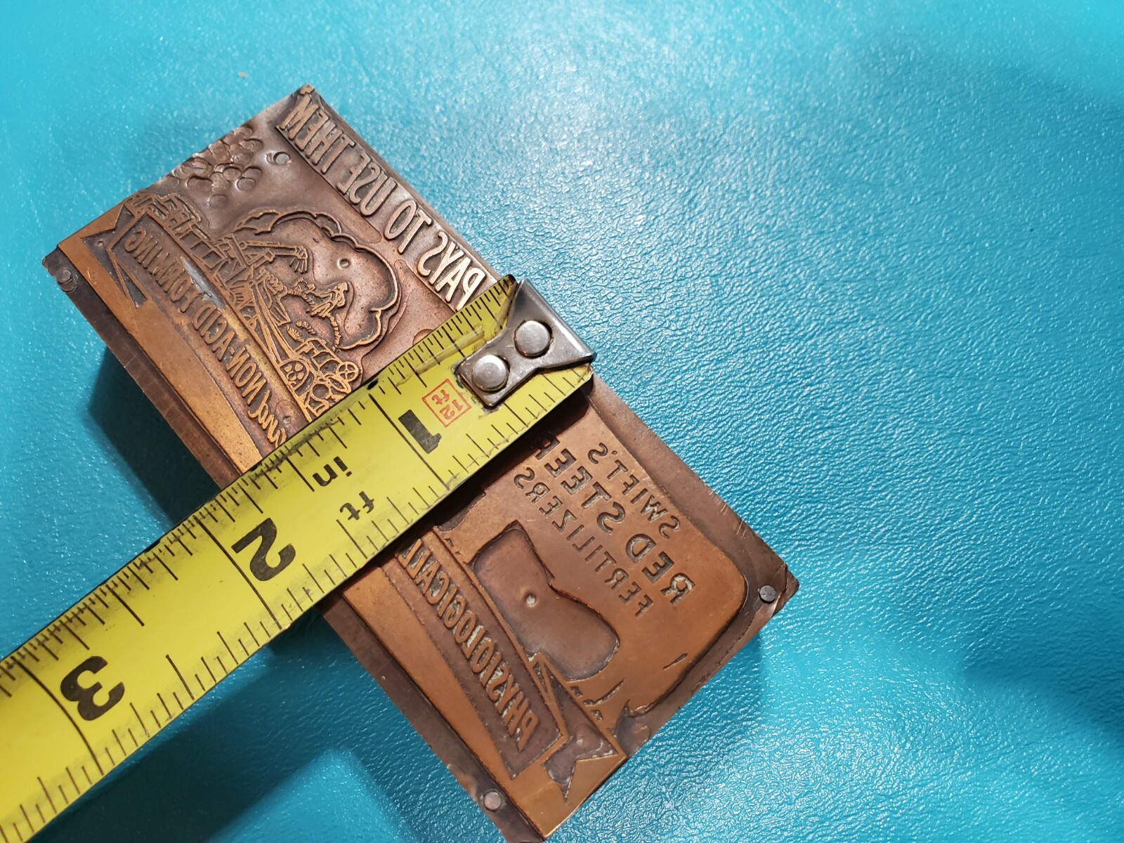 Vintage Swift Agent Fertilizer Farm Cattle Red Steer Copper PRINTING PLATE Block