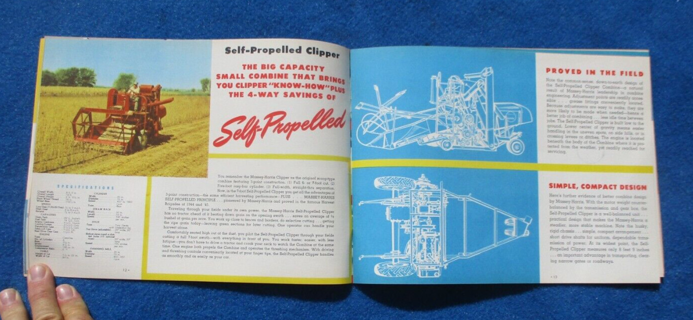 Massey Harris 1950&rsquo;s Combine Sales Booklet Many Full Color Pages Original NOS