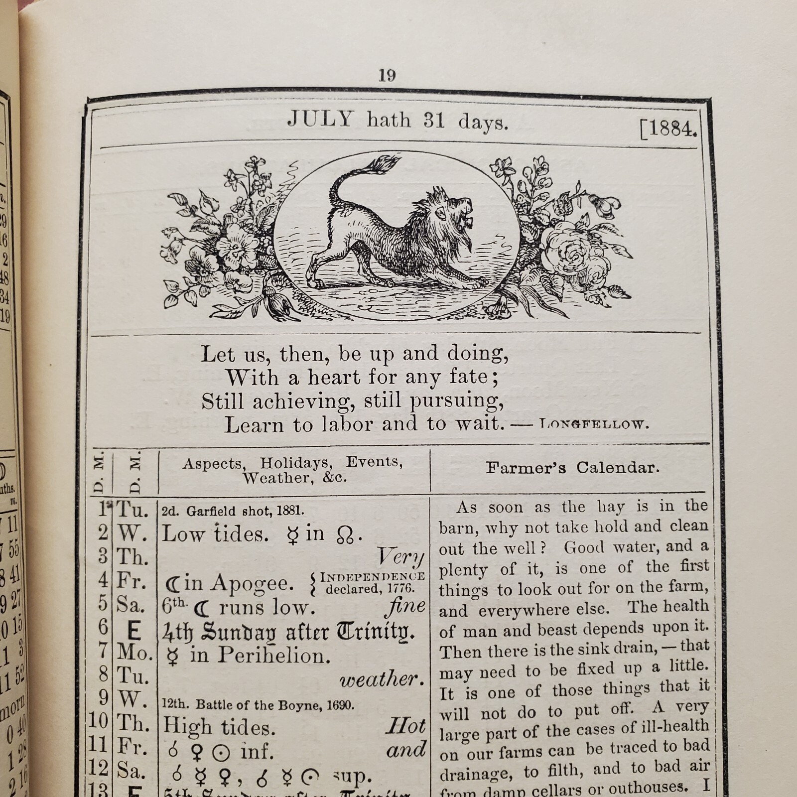1884 Old Farmers Almanac Astronomical Calculations Farm Calendar Ads No 92