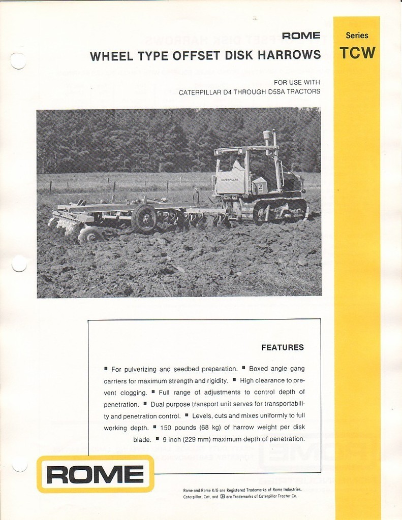 Farm Implement Brochure – Rome – TCW – Wheel Offset Disk Harrow – 1978 (F1166)