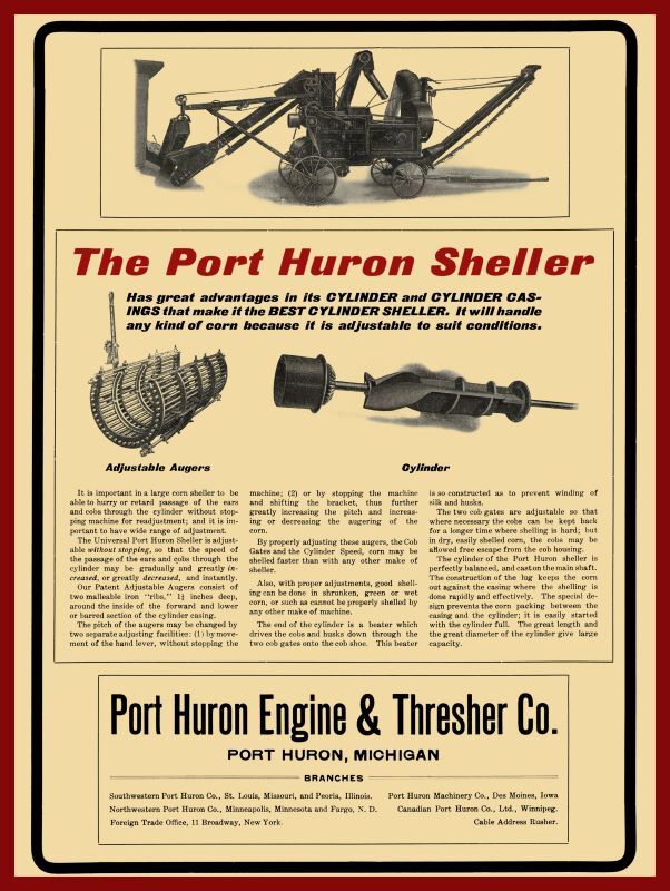 1905 Port Huron Engine & Thresher Co. NEW Metal Sign: Sheller – PH, Michigan