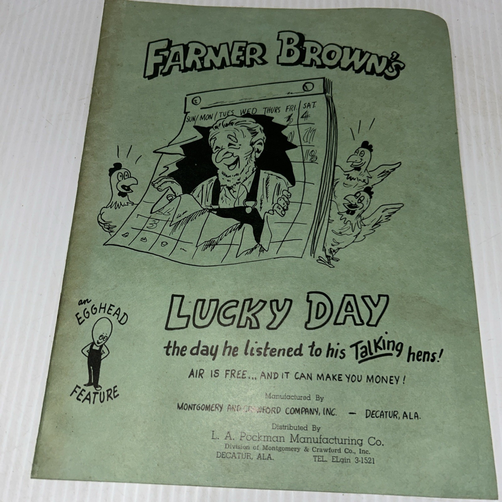 1950s Farmer Brown’s Lucky Day Comic Poultry Ventilation LA Pockman Promo/250h