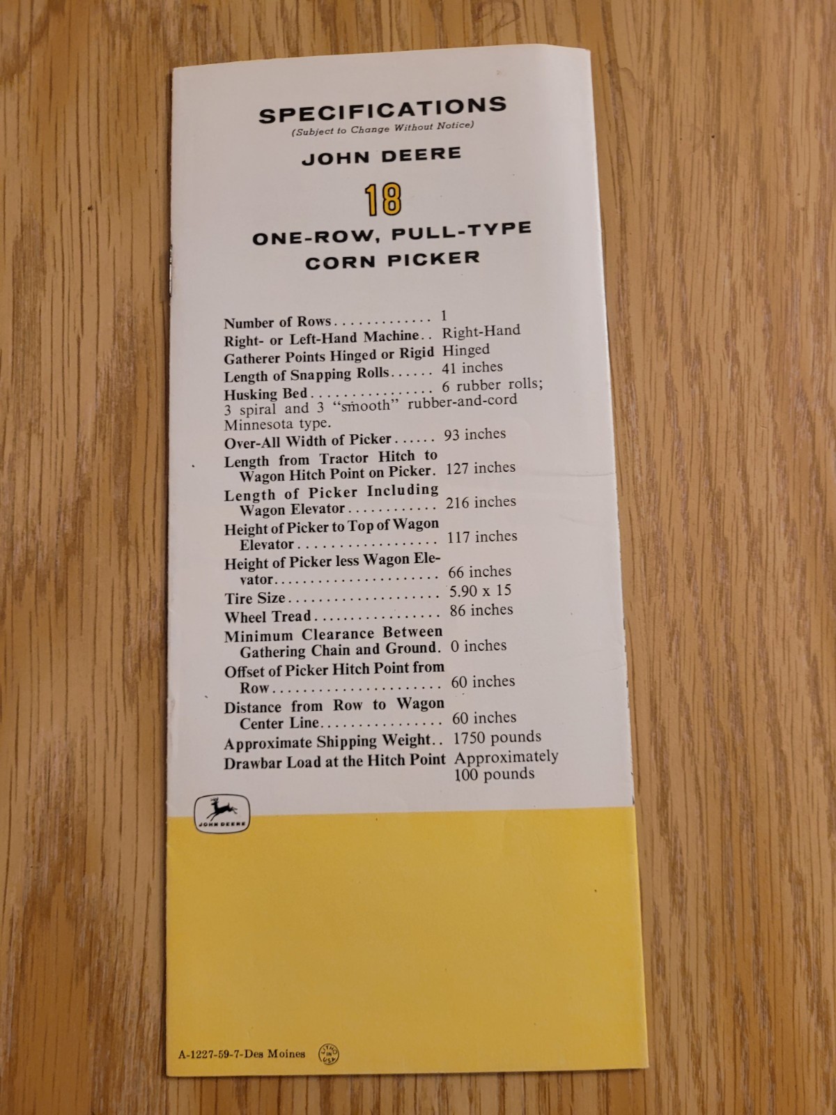 John Deere 18 Corn Picker for 1959 Brochure Foldout
