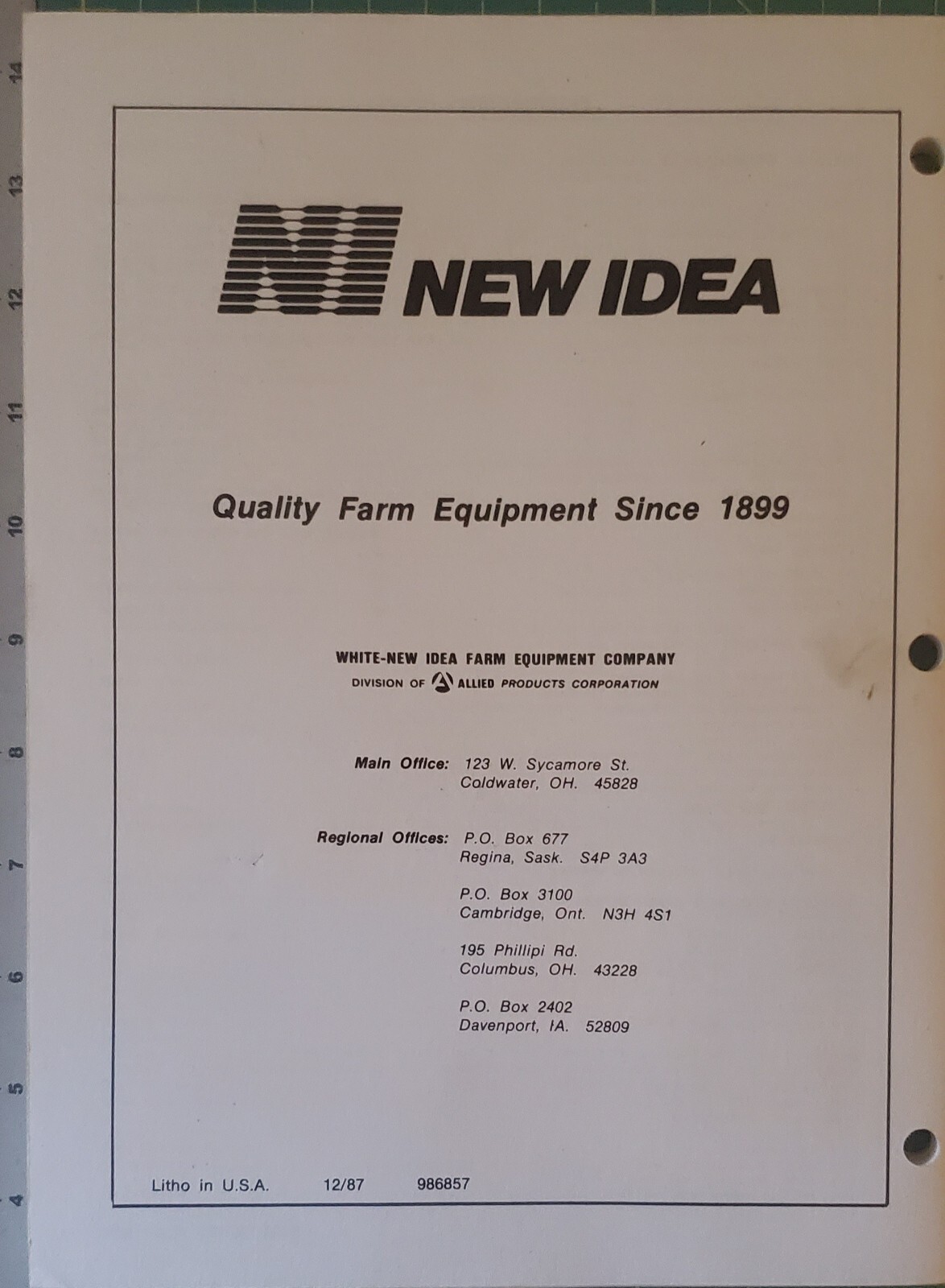 New Idea Operators Manual for Model 9200 Series Single Frame Planter CP 108