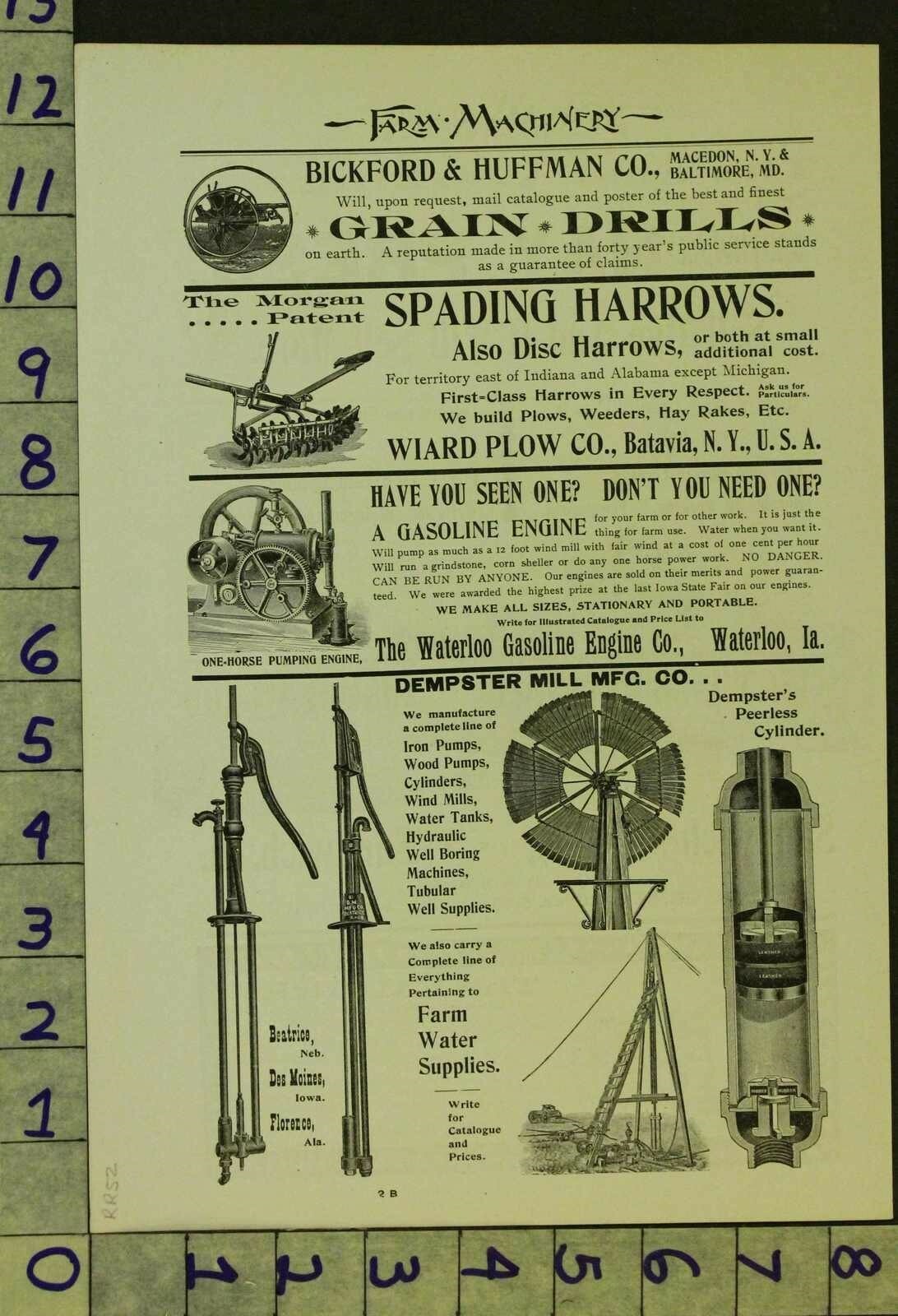 1896 AG FARM MACHINE SANDWICH ILL HAY PRESS EMPIRE DRILL SHORTSVILLE AD RR52