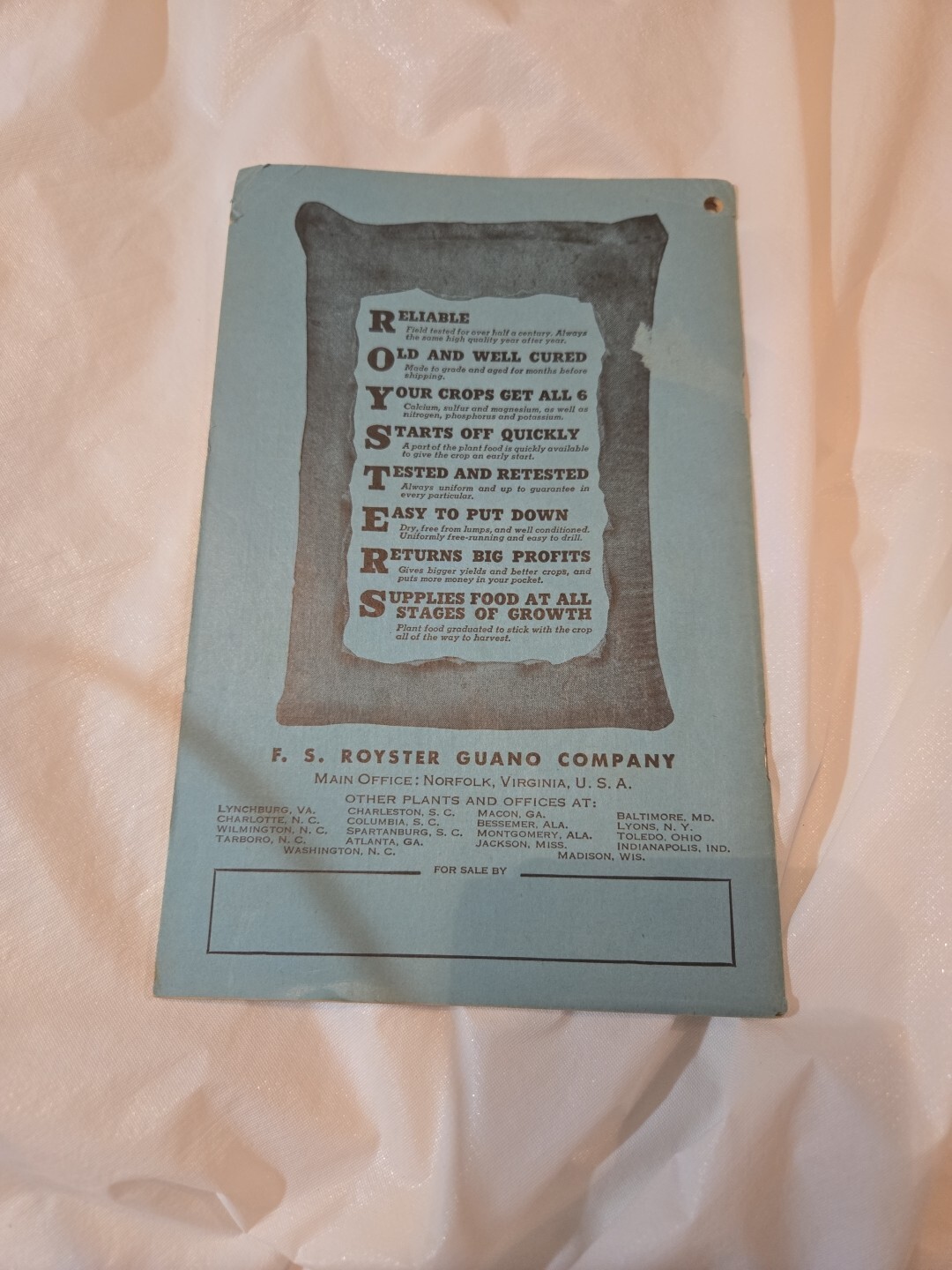 Vintage 1952 F.S.Royster Guano Farmer&rsquo;s Pocket Almanac Notebook