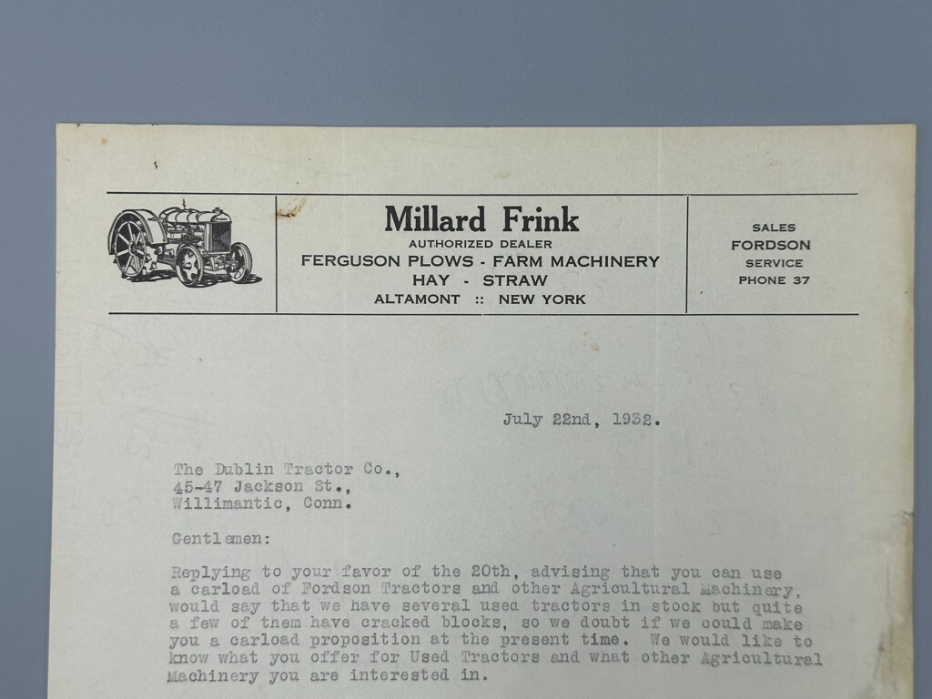 1932 FERGUSON PLOWS Farm Machinery ALTAMONT NY Advertising Antique Letterhead
