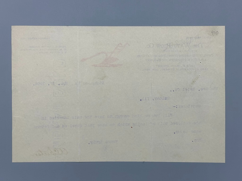 1906 WATT PLOW CO Farm Advertising Illustrated Letterhead RICHMOND VA