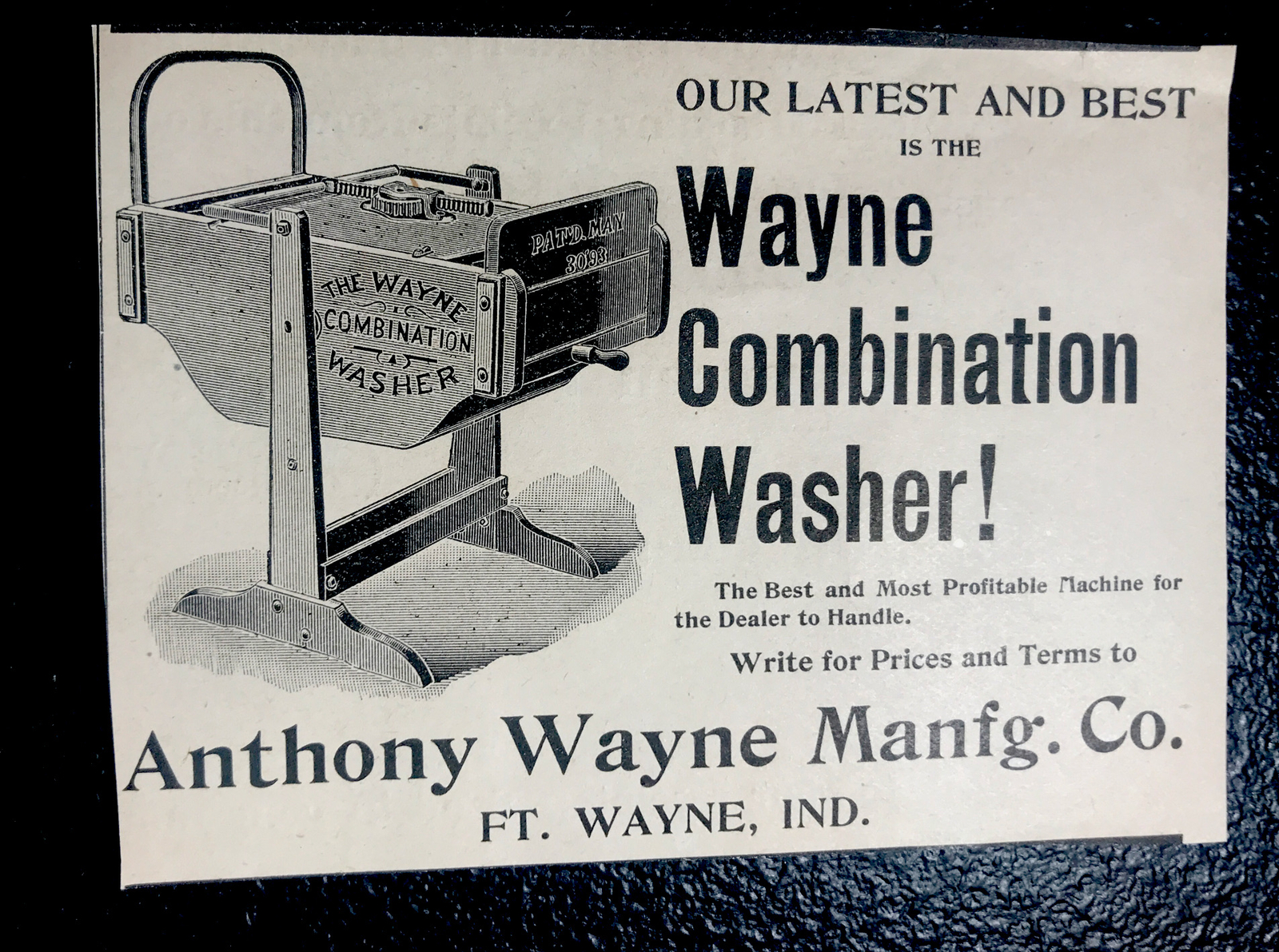 1893 Anthony Wayne Washer Farm Engraving Advertising – Fort Wayne – Indiana