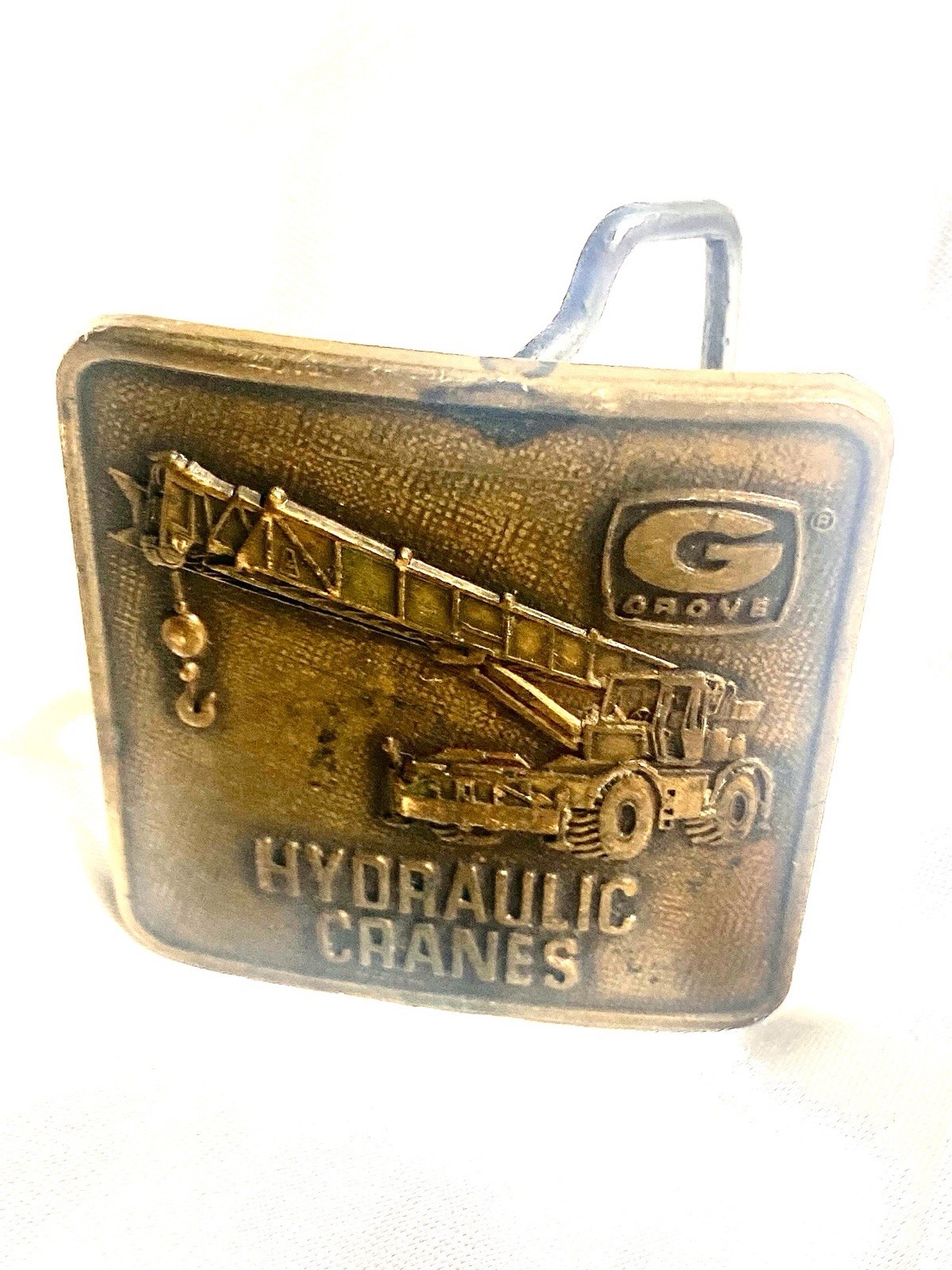 VINTAGE GROVE HYDRAULIC CRANES Brass Belt Buckle ADVERTISING