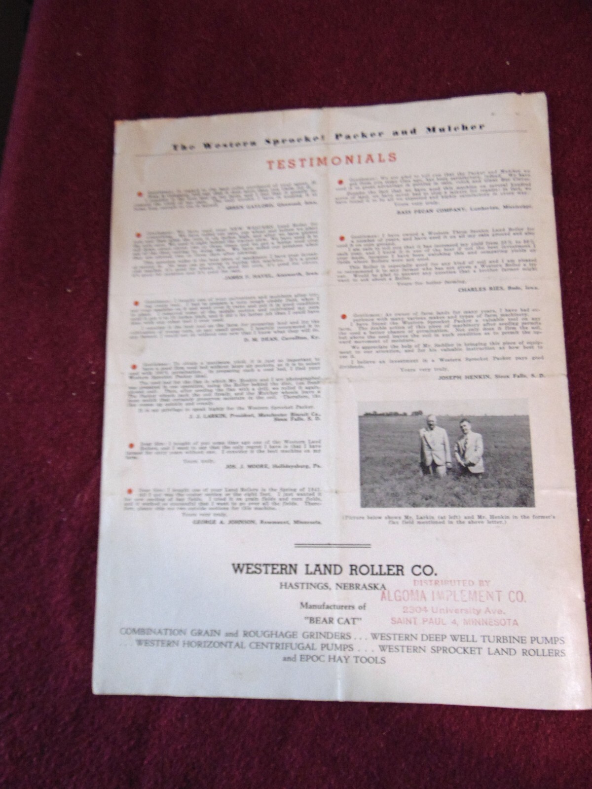 Vintage Western Sprocket Packer Mulcher Sales Flyer Phamphet Brochure Racine WI