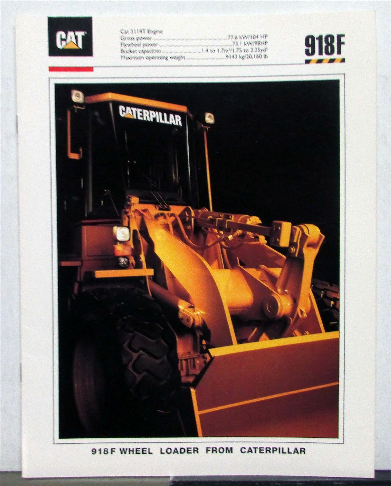 1992 Caterpillar 918F Wheel Loader Specifications Construction Sales Brochure