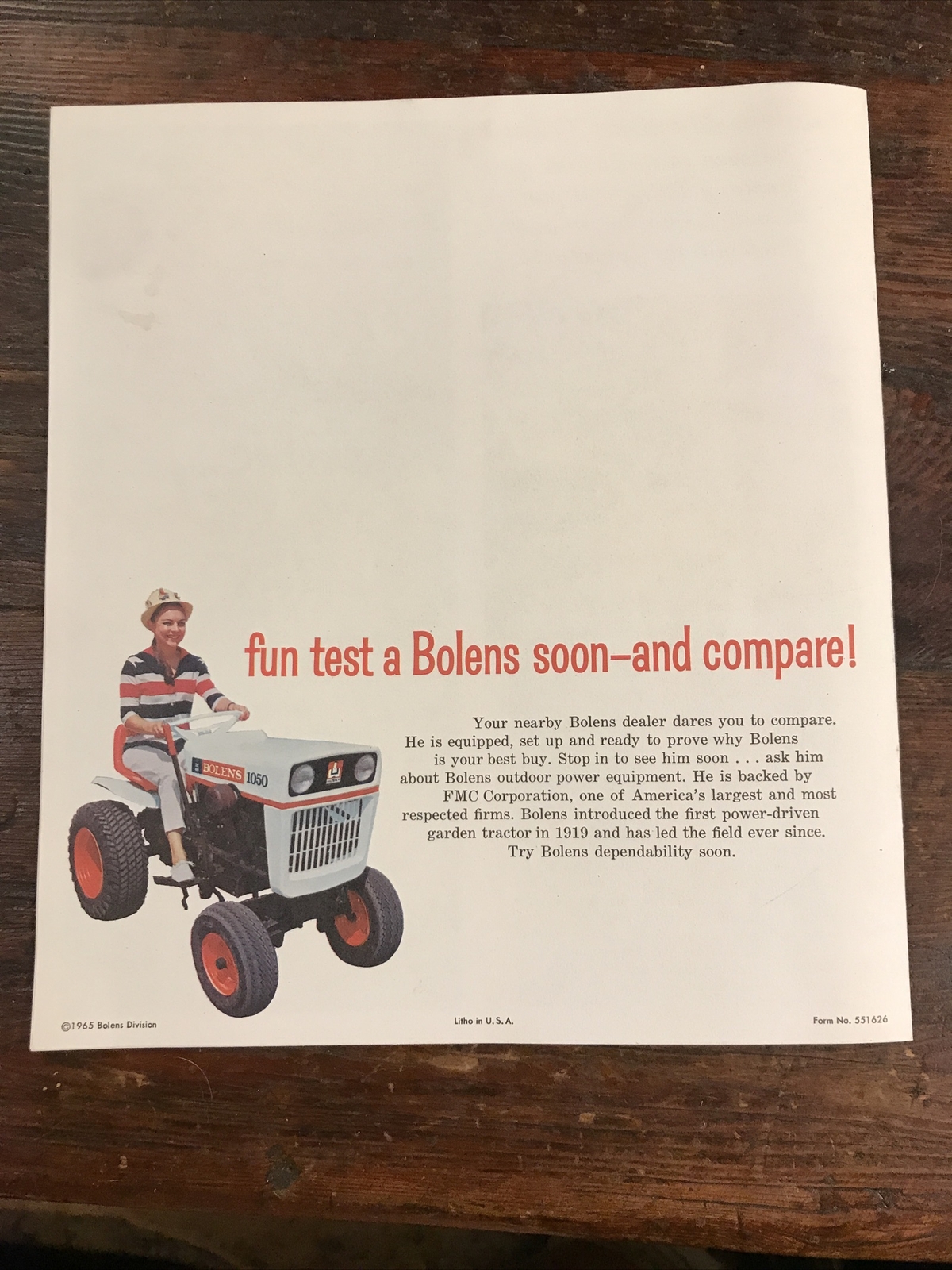 1965 VINTAGE ORIGINAL BOLENS LAWN GARDEN ESTATE KEEPER TRACTOR COLOR BROCHURE