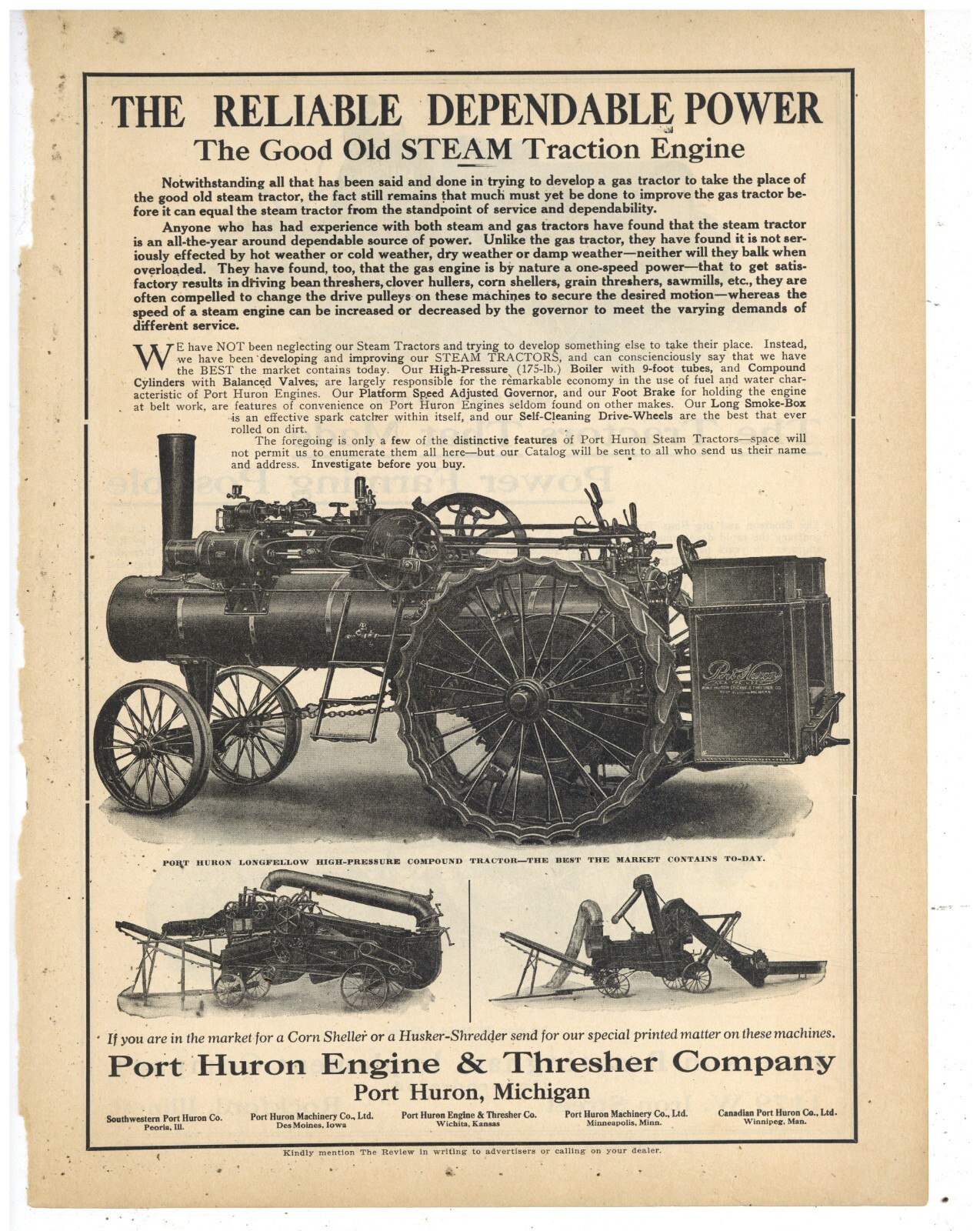 1915 Port Huron Engine & Thresher Ad: Longfellow REV Side Emerson Brantingham