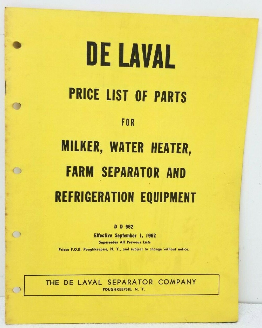 1962 DeLaval PARTS PRICE LIST Milker Water Heater Separator 8.5&Prime;x 11&Prime; Cow Dairy