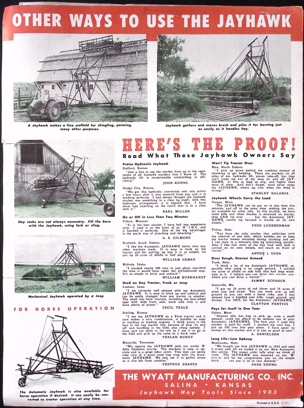 1953 Improved Automatic Jayhawk Portable Stacker Sweeprake Hay Loader Brochure