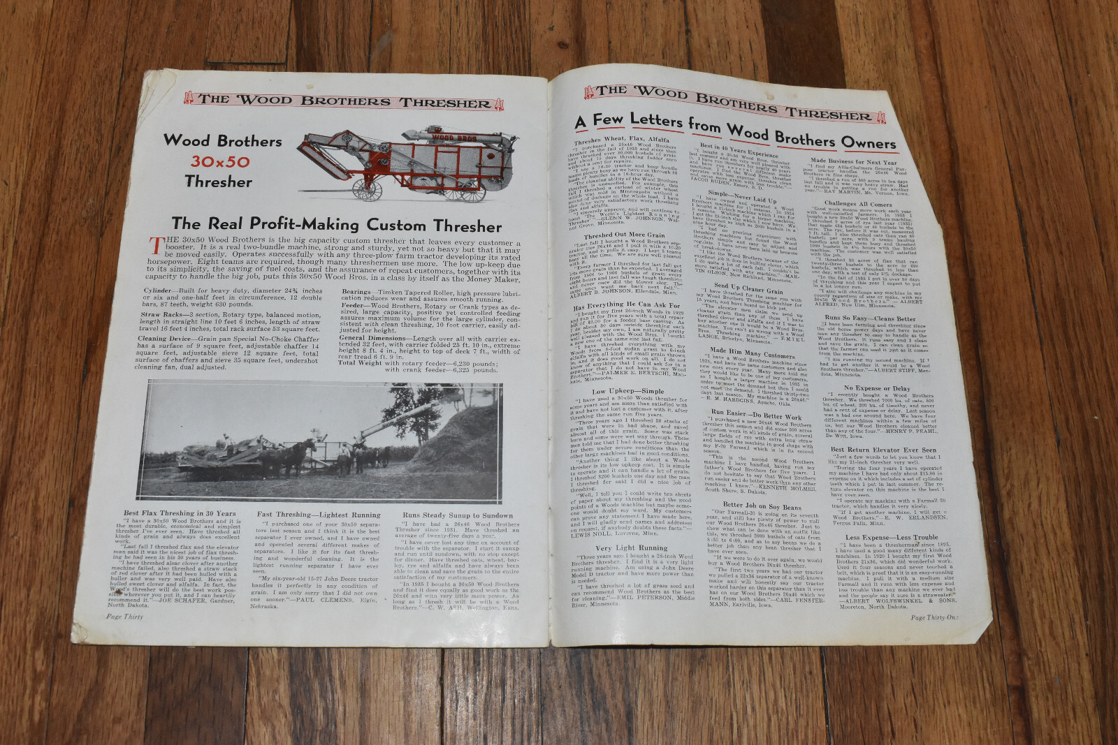 Vintage Wood Brothers Thresher Sales Catalog Brochure