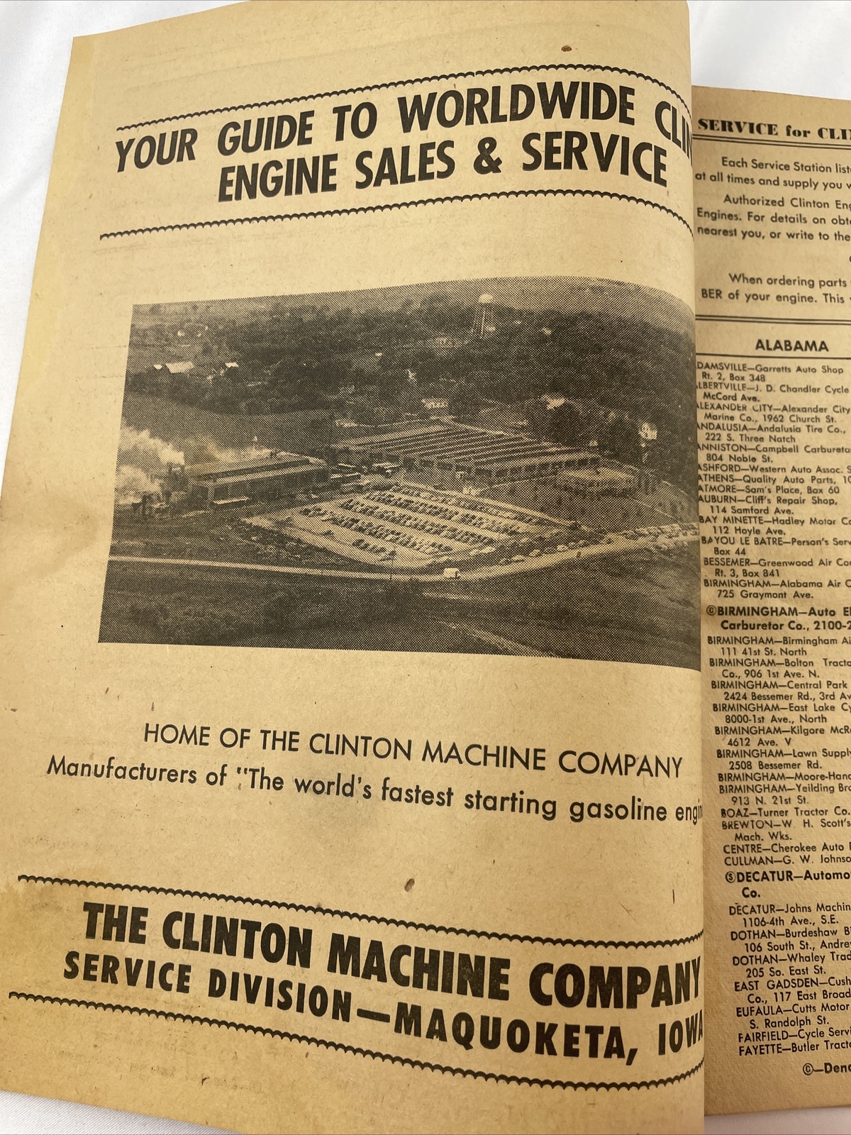 Authorized Clinton Service Directory Precision Engines Machine Co. VTG 1953