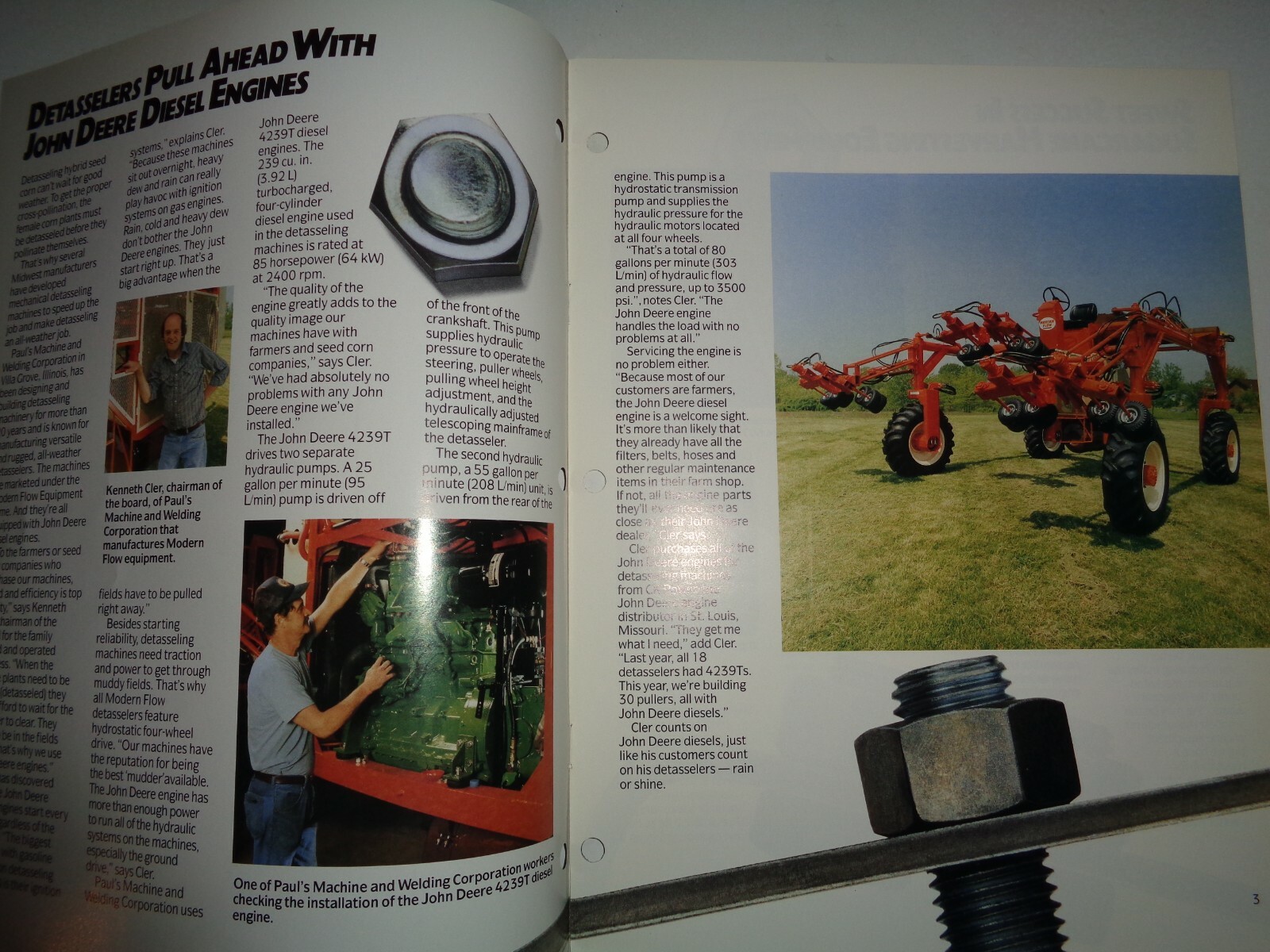 John Deere Diesel Engine Off Road Applications Sales Brochure Detasseler 9/89