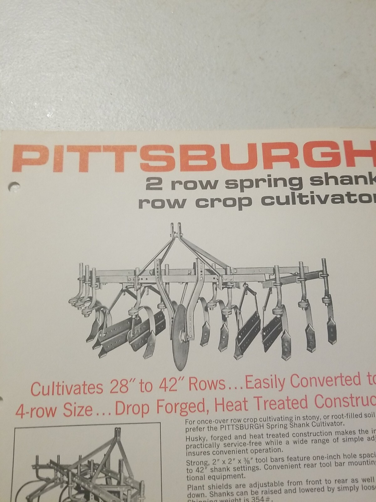 1970 PITTSBURGH FORGINGS CO. 2 ROW SPRING SHANK CULTIVATOR BROCHURE &PRICE LIST