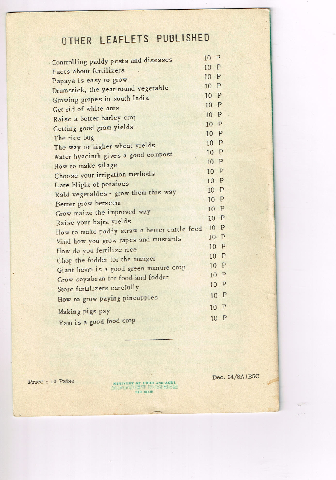 Vintage 1960s Farm Brochure India New Delhi Controlling Sugarcane from Pests