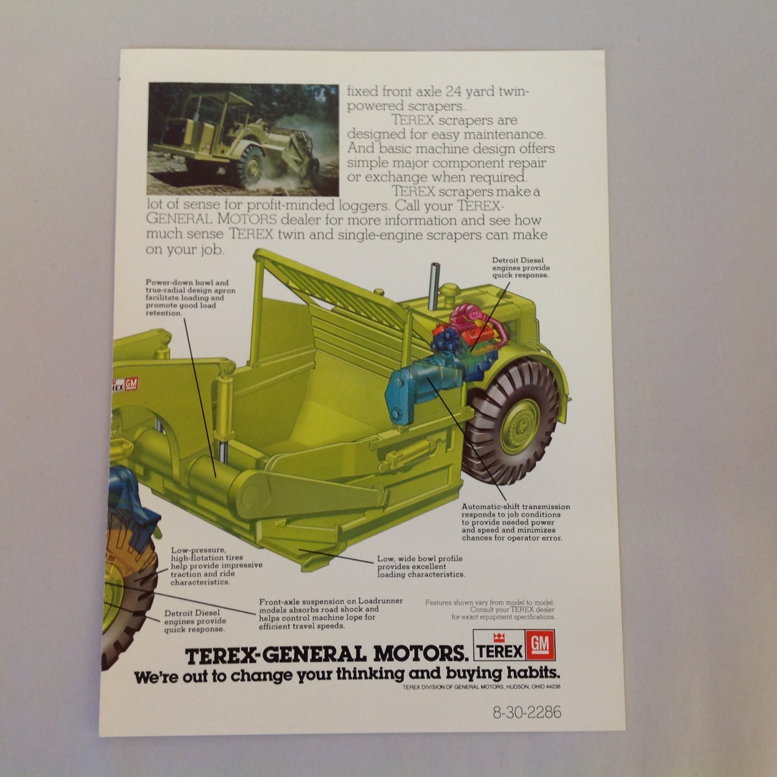 Vtg 1978 Terex-General Motors Color Fold Out Brochure Scrapers That Make Sense