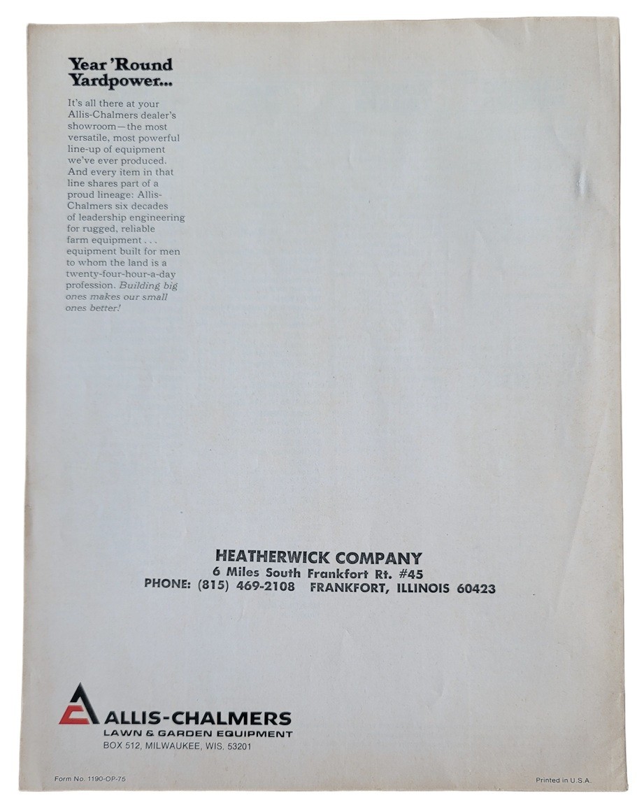 Allis Chalmers Lawn & Garden Equipment for 1975 Brochure FCCA