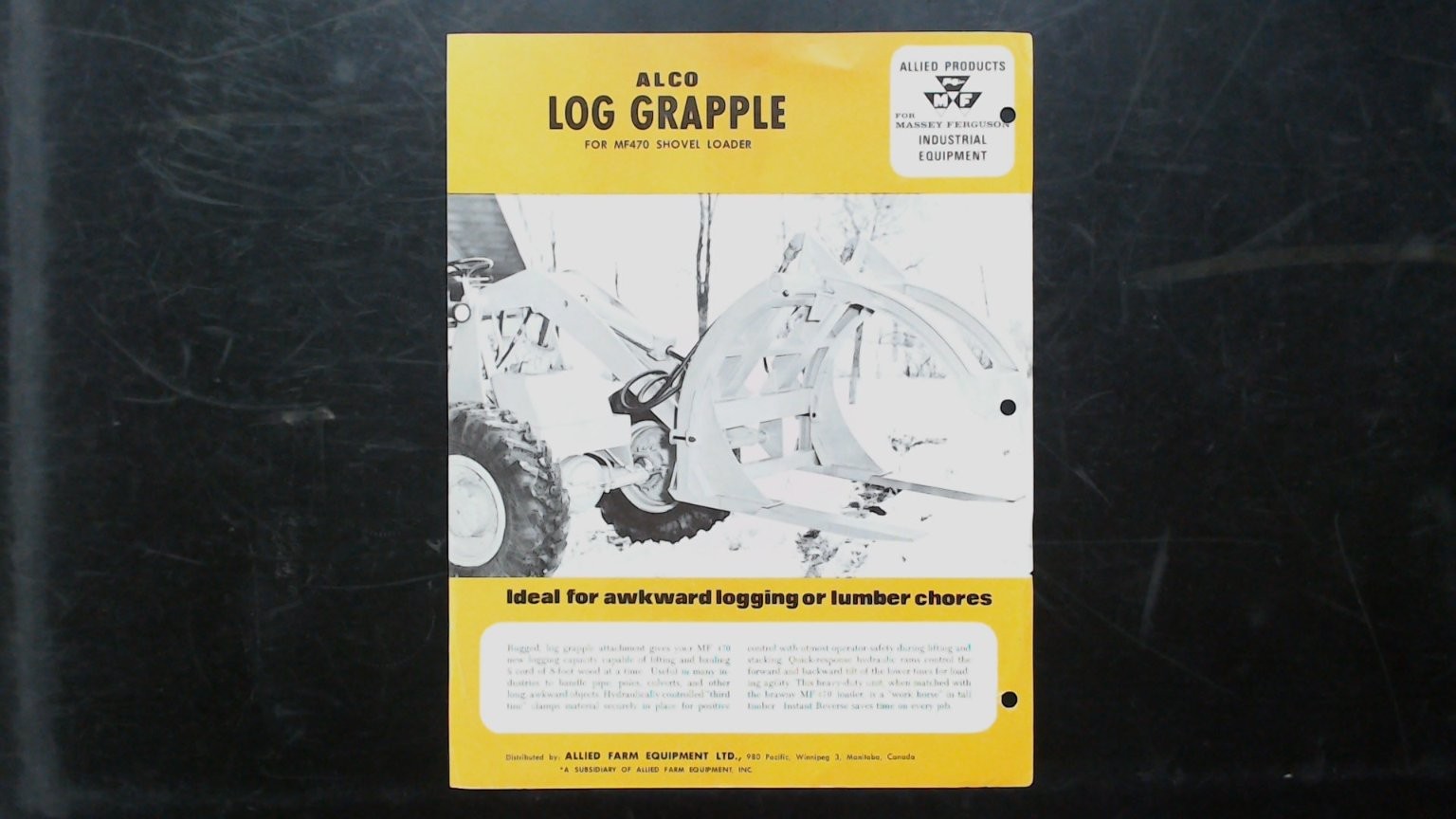 Alco Log Grapple Brochure Massey Ferguson Industrial Equipment
