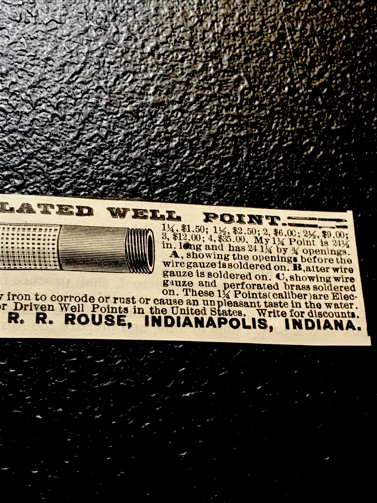 1886 R.R. Rouse Well Point Farm Engraving Advertising – Indianapolis- Indiana